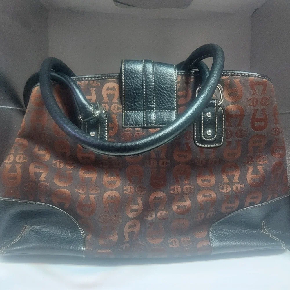 Etienne Aigner Satchel Handbag‎ Purse Brown Monogram Logo Designer Tote Bag